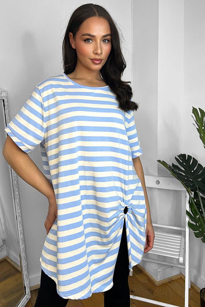 100% Cotton Gathered To Side Striped Tunic-SinglePrice