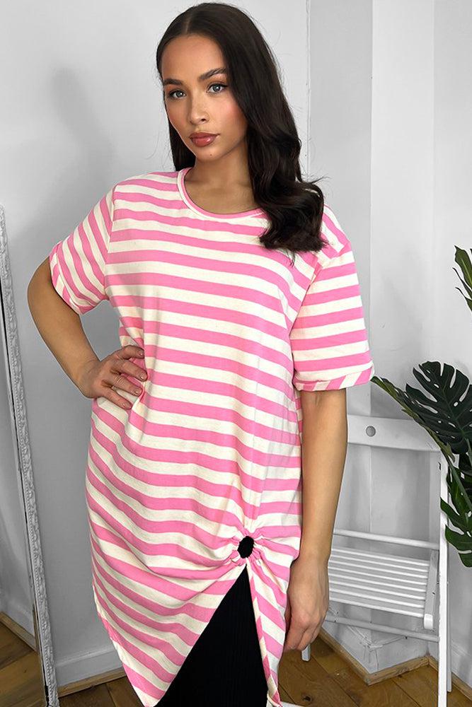 100% Cotton Gathered To Side Striped Tunic-SinglePrice