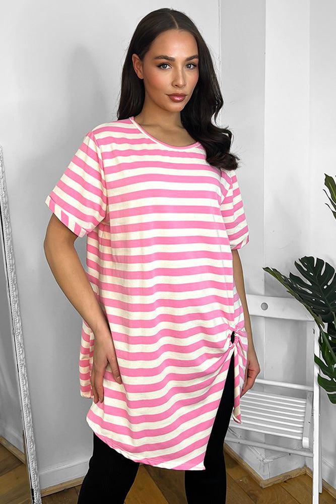 100% Cotton Gathered To Side Striped Tunic-SinglePrice