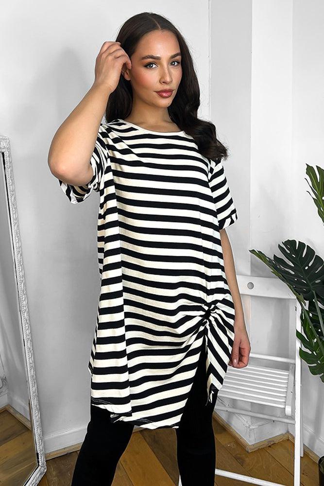 100% Cotton Gathered To Side Striped Tunic-SinglePrice