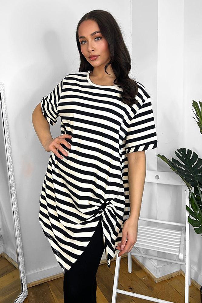 100% Cotton Gathered To Side Striped Tunic-SinglePrice