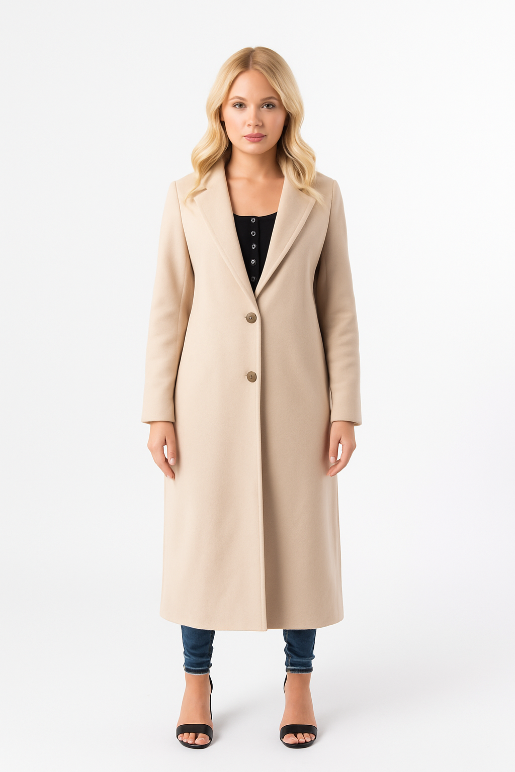 Loose Fit Circle Belt Soft Long Button Down A-Line Lapel Coat