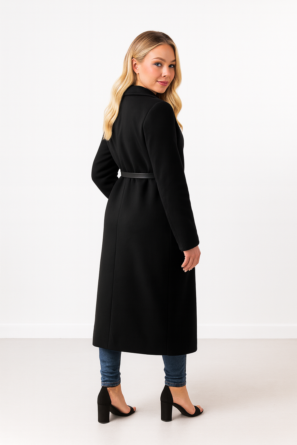 Loose Fit Circle Belt Soft Long Button Down A-Line Lapel Coat