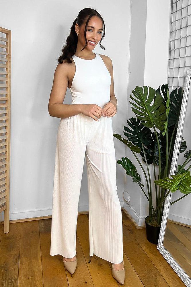 Gold Buckle Elastic Waist Plisse Trousers-SinglePrice