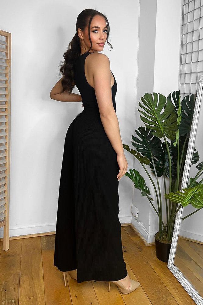 Gold Buckle Elastic Waist Plisse Trousers-SinglePrice