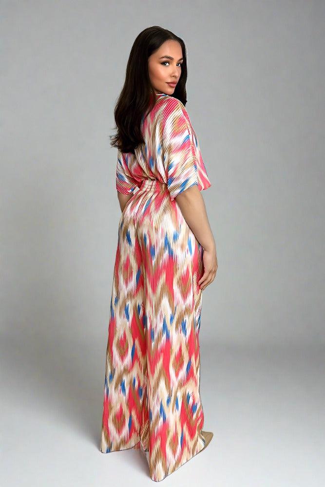 Multicolour Zig Zag Pattern Plisse Top And Trousers Set-SinglePrice