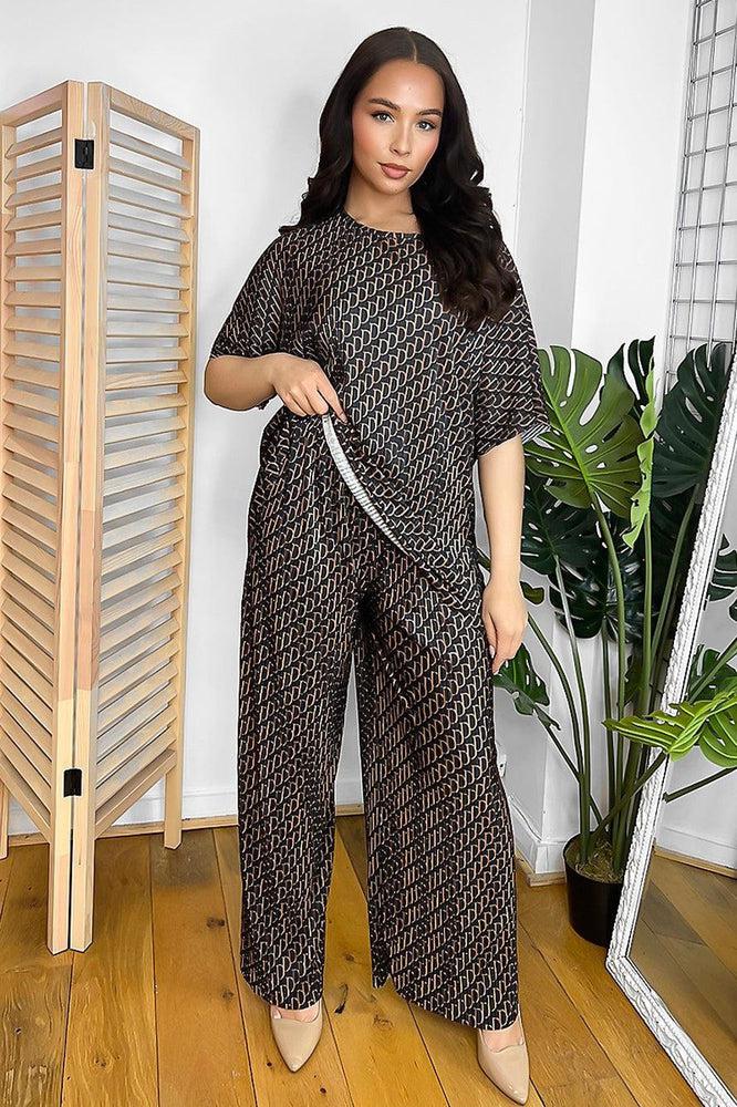 All Over Logo Print Plisse Top And Trousers Set-SinglePrice