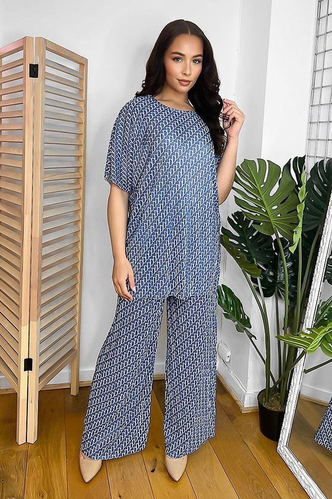 All Over Logo Print Plisse Top And Trousers Set-SinglePrice