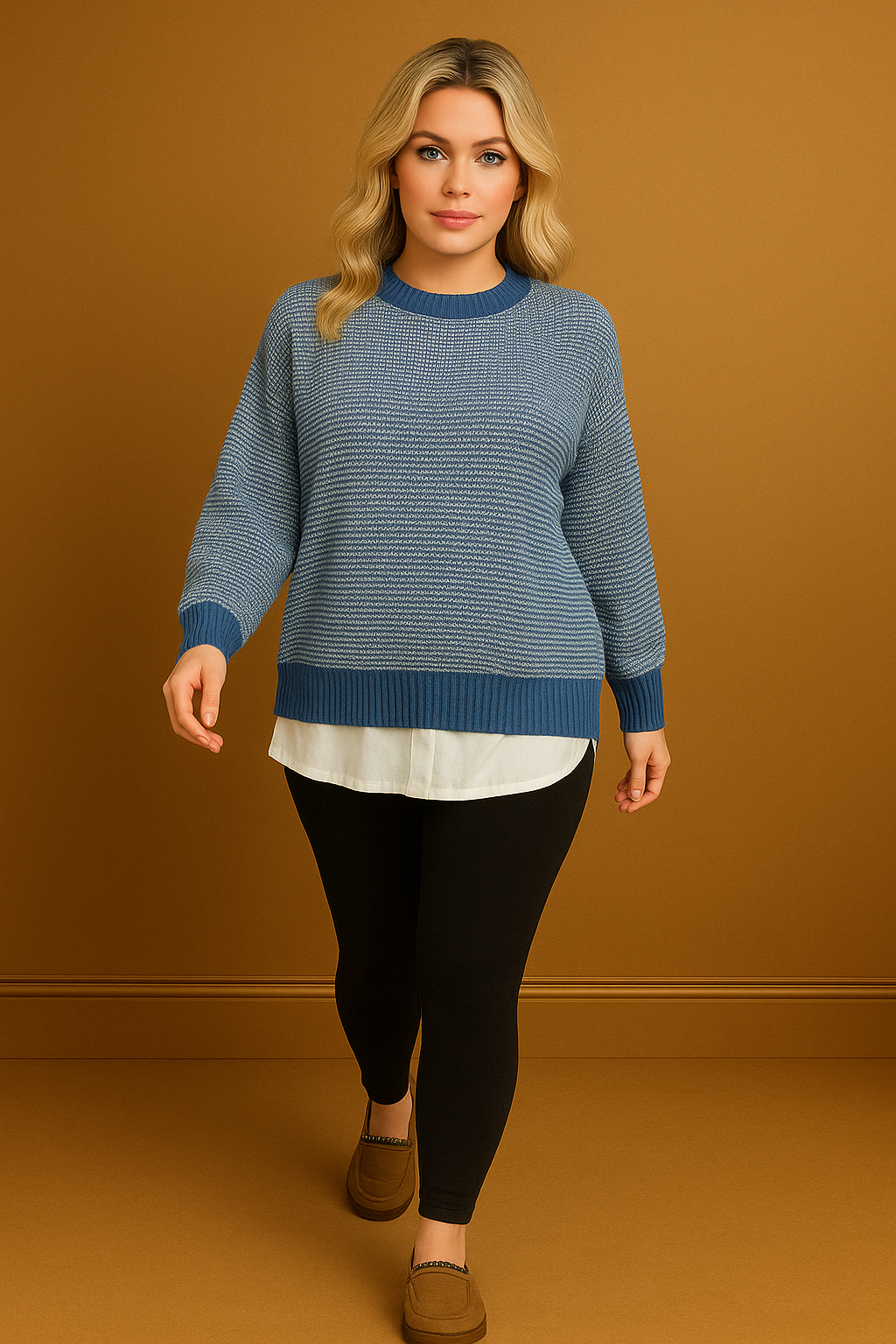 Shirt Hem Contrast Stripe Pullover