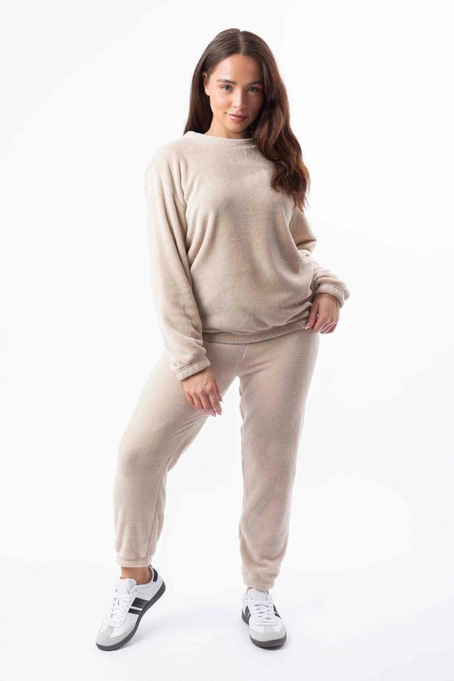 Soft Fleece Crew Neck Elasticated Hem Sweatshirt And Joggers Teddy Lounge Set