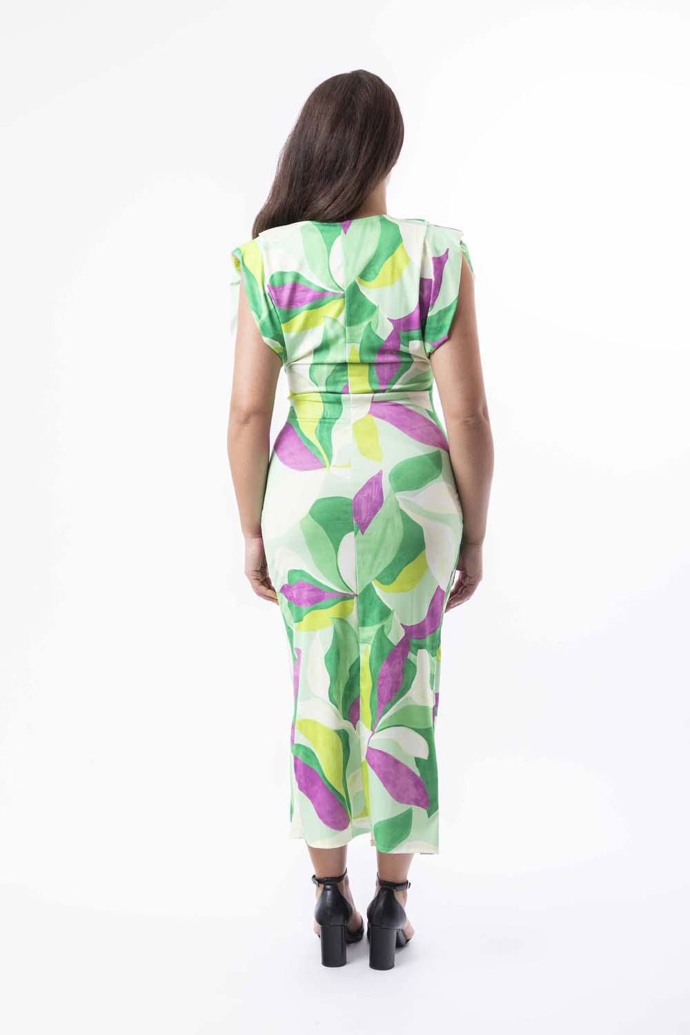 Abstract Print Padded Shoulder Wrap Summer Dress