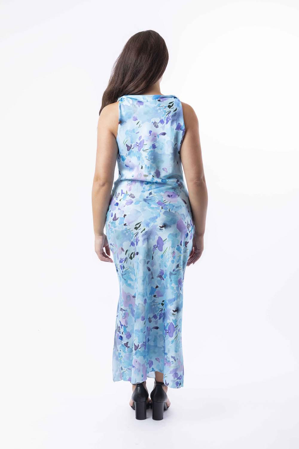 Wholesale Women's Watercolour Print Side Slit Satin Long Dress (PACK OF 6)