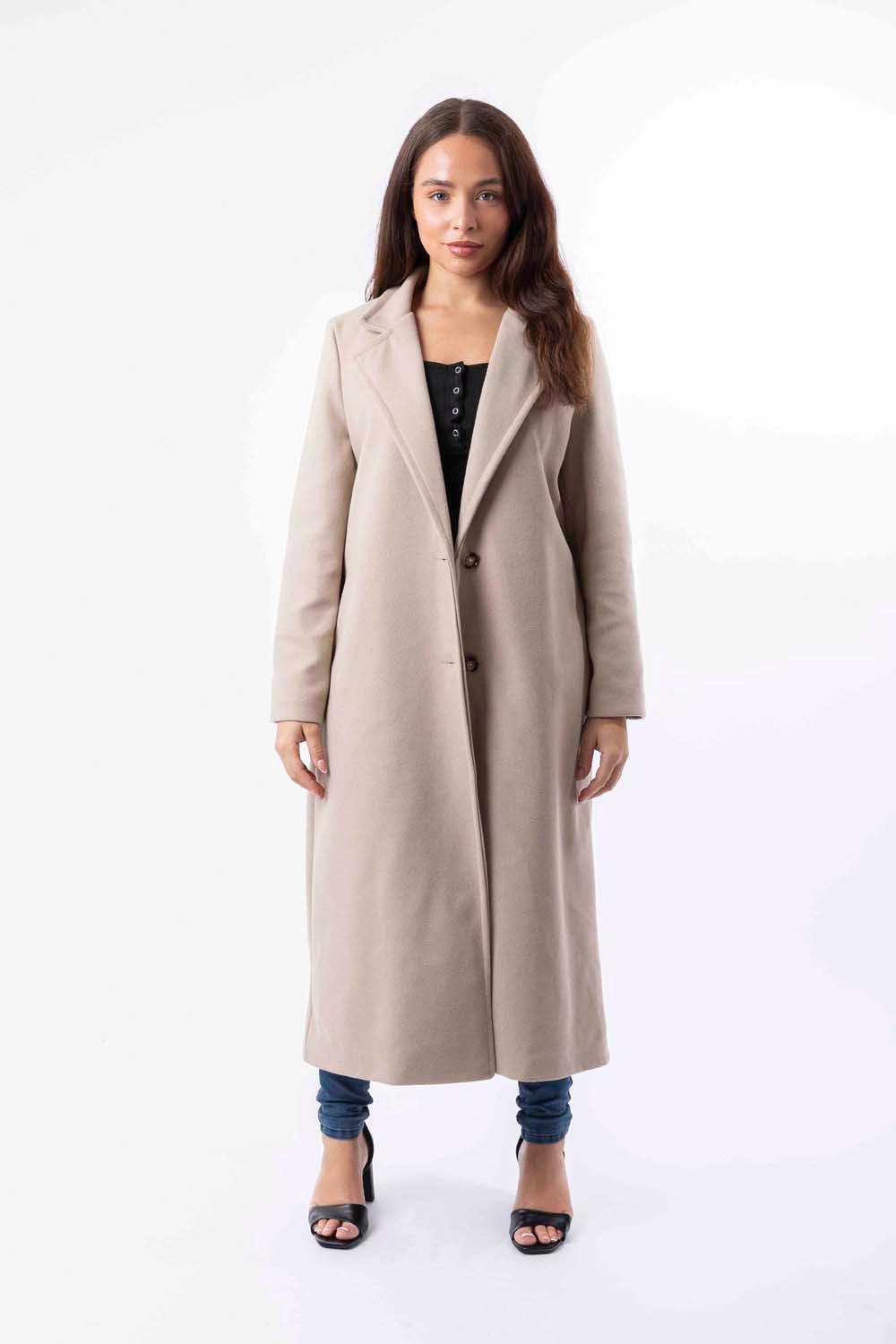 Loose Fit Circle Belt Soft Long Button Down A-Line Lapel Coat