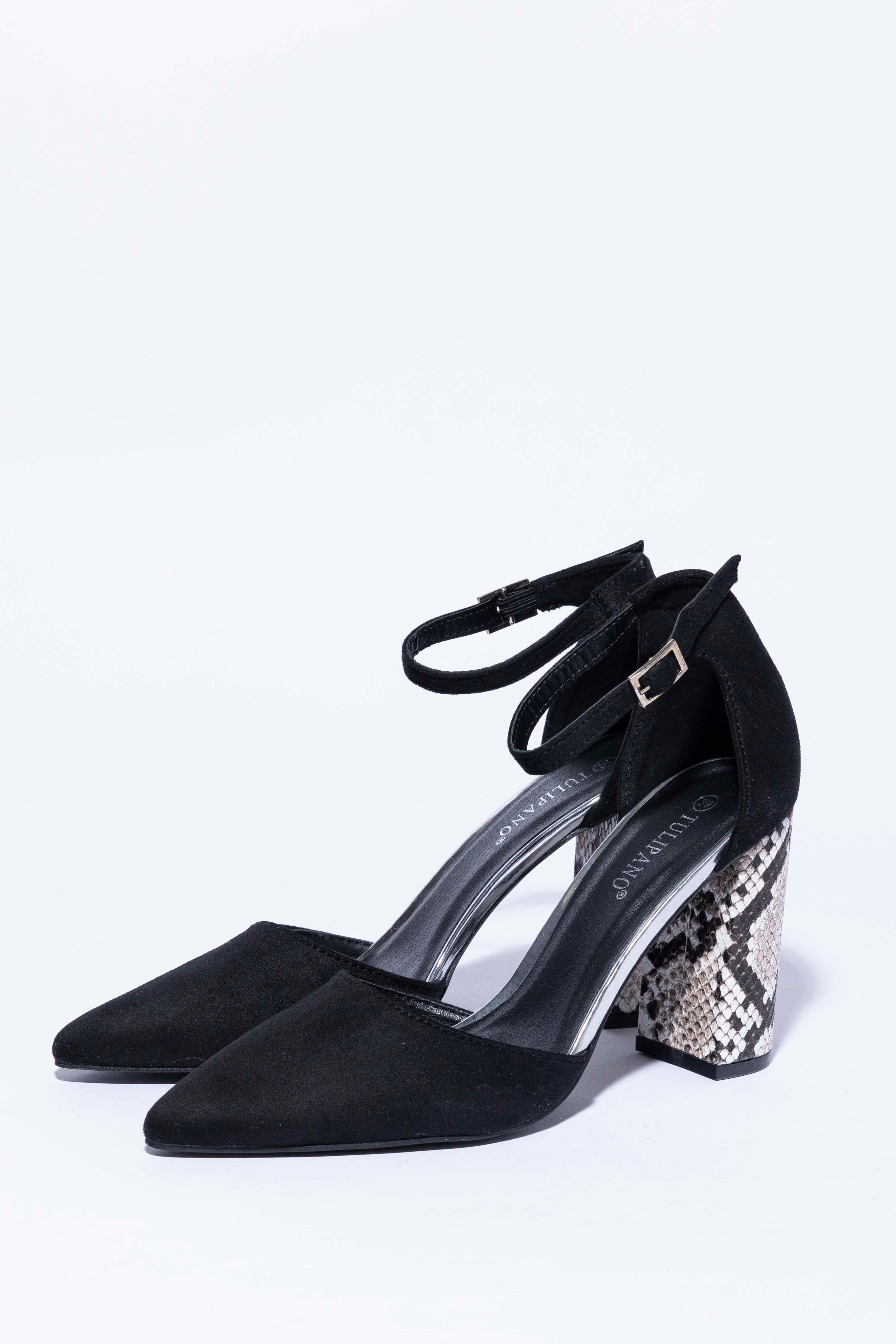 Pointed Toe 4 Inch Snake Print Block Heel Shoes