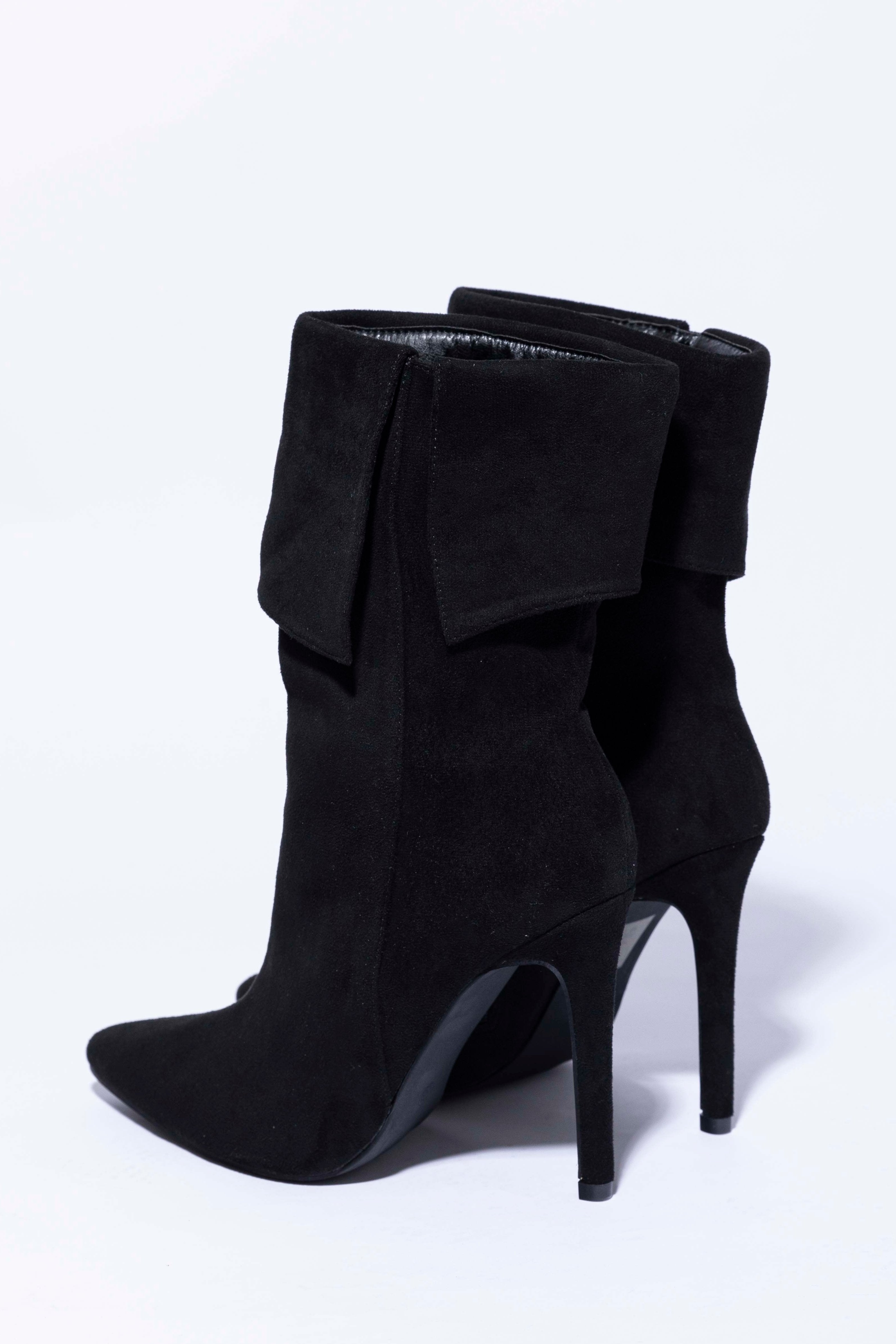 Black Vegan Suede Pointed Toe 4 Inch Stiletto Heel Booties