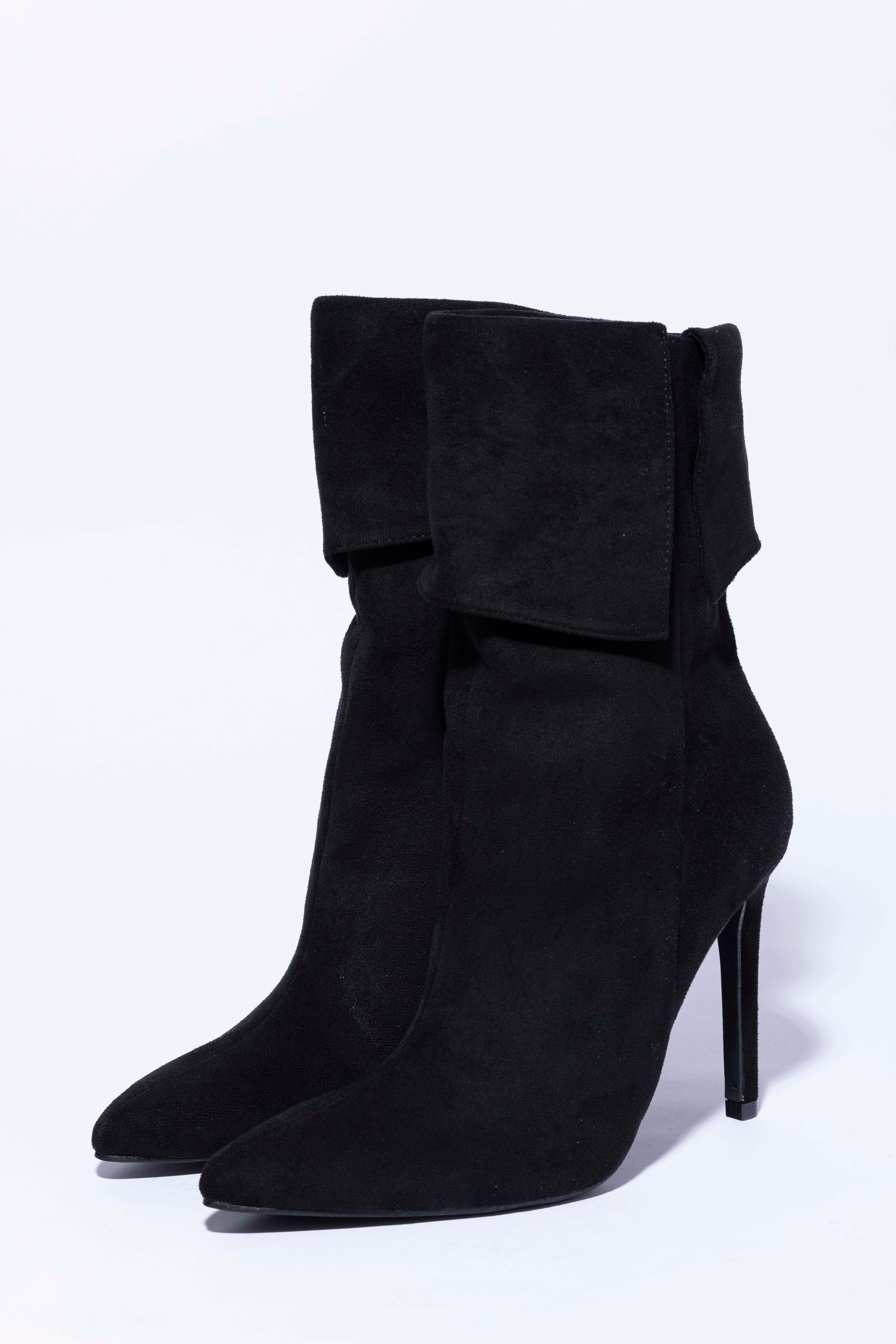 Black Vegan Suede Pointed Toe 4 Inch Stiletto Heel Booties