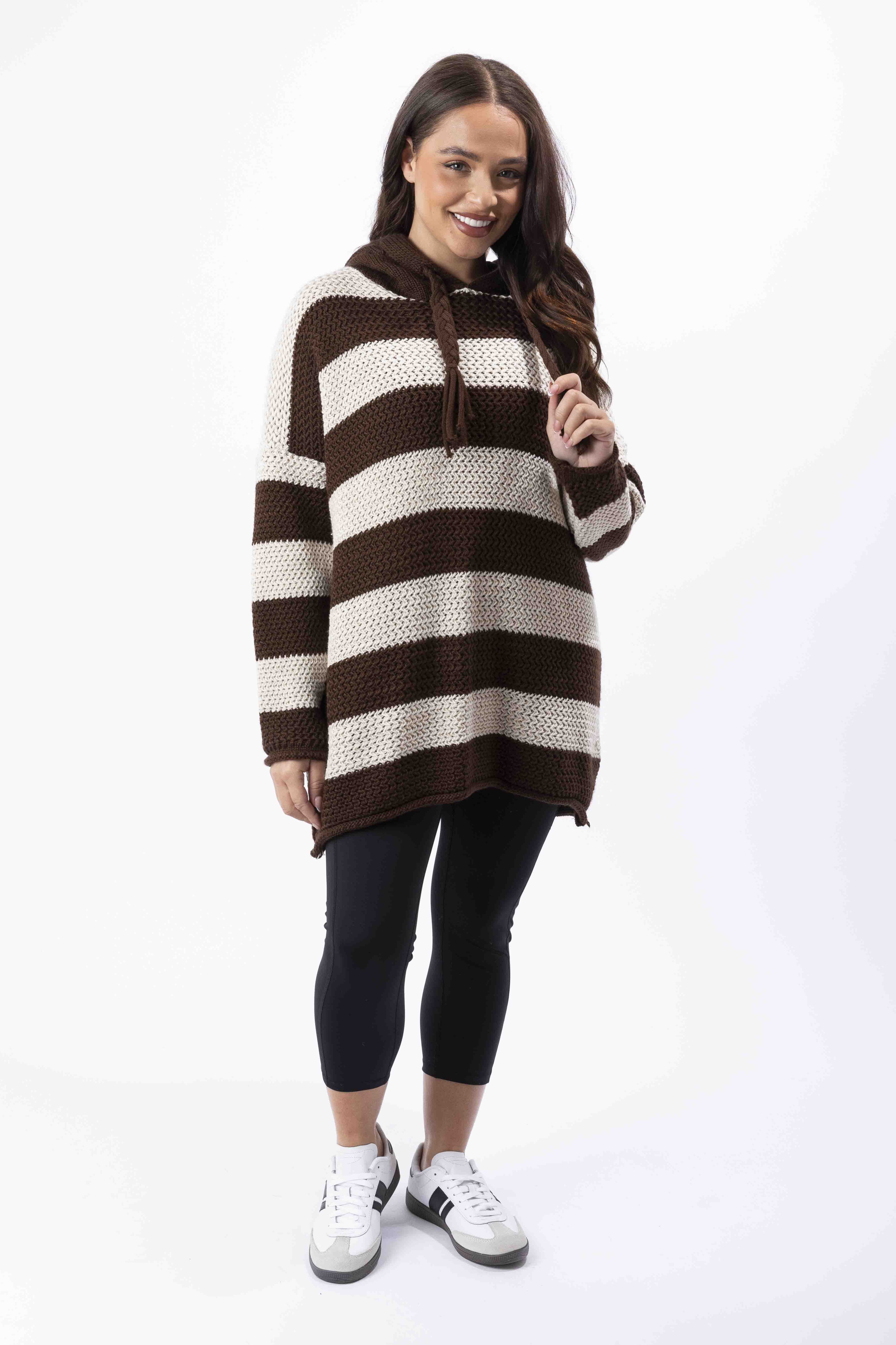 Large Stripes Pattern Hooded Pullover
