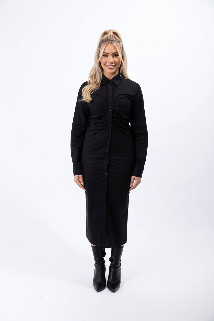 Wholesale Women's Plain Ruched Button Down Elegant Shirt Dress (PACK OF 6)