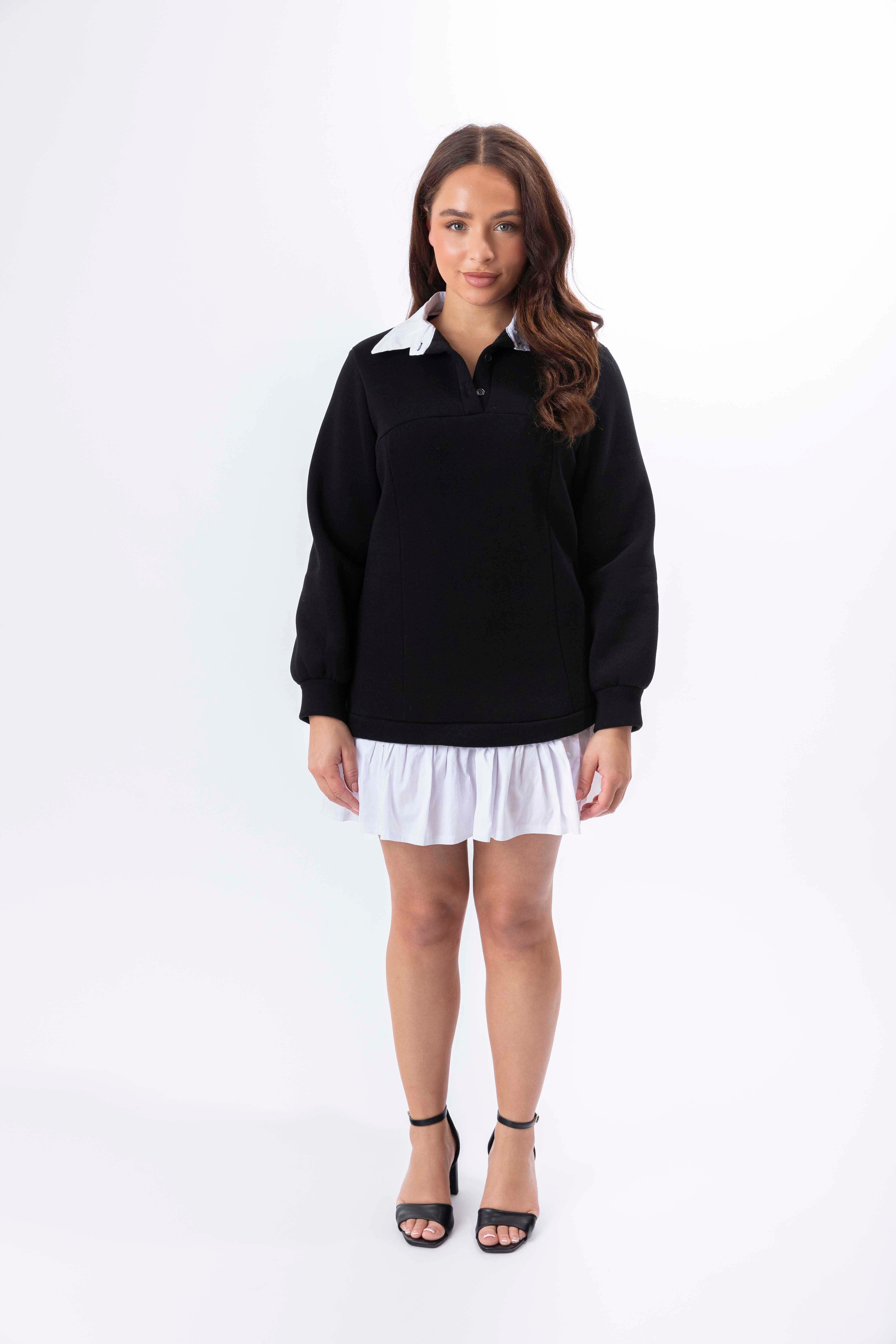 Wholesale Women's Shirt Collar And Hem Sweatshirt Dress (PACK OF 3)