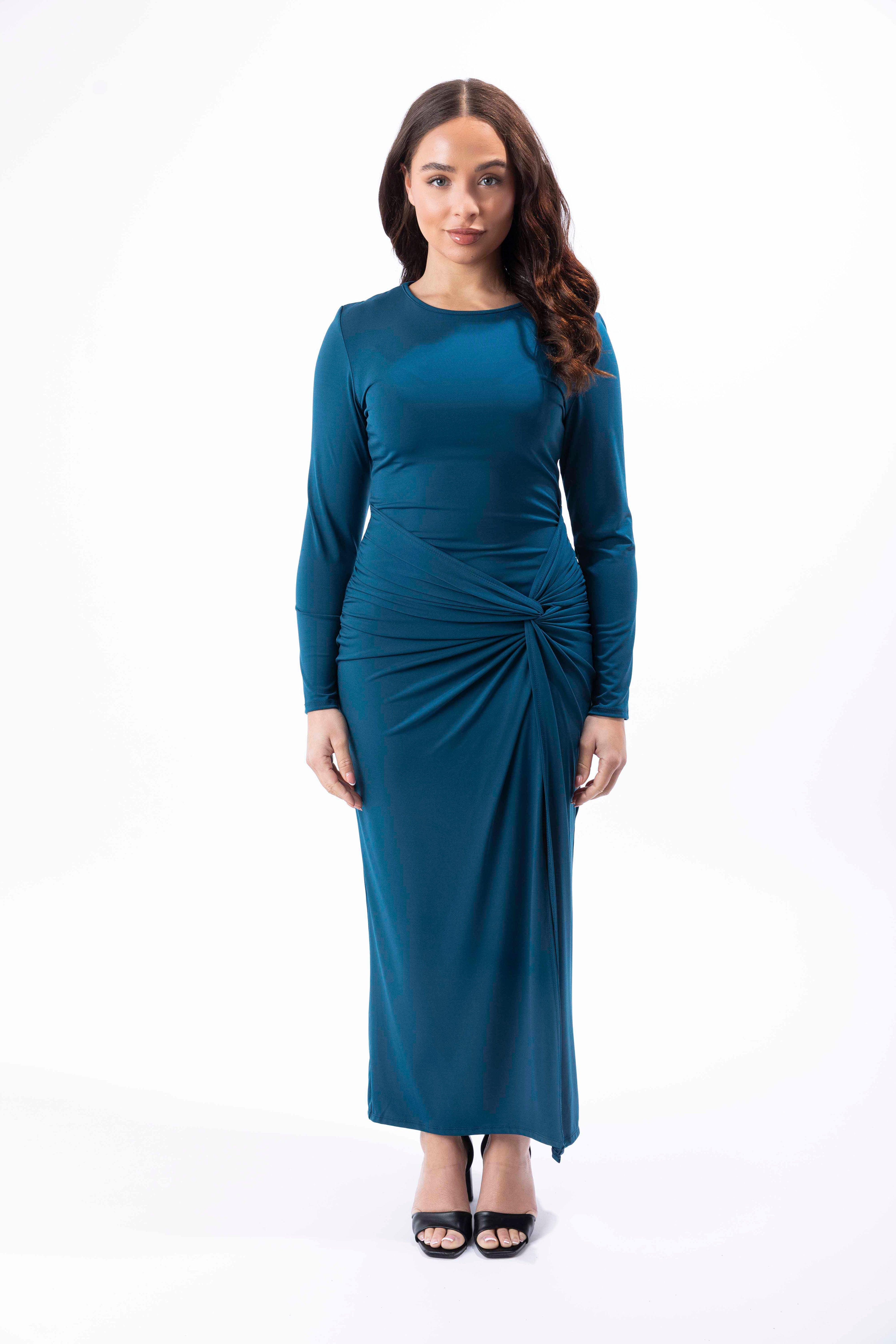 Wholesale Women's Stretchy Long Sleeve Twisted Front Long Side Slit Dress (PACK OF 6)