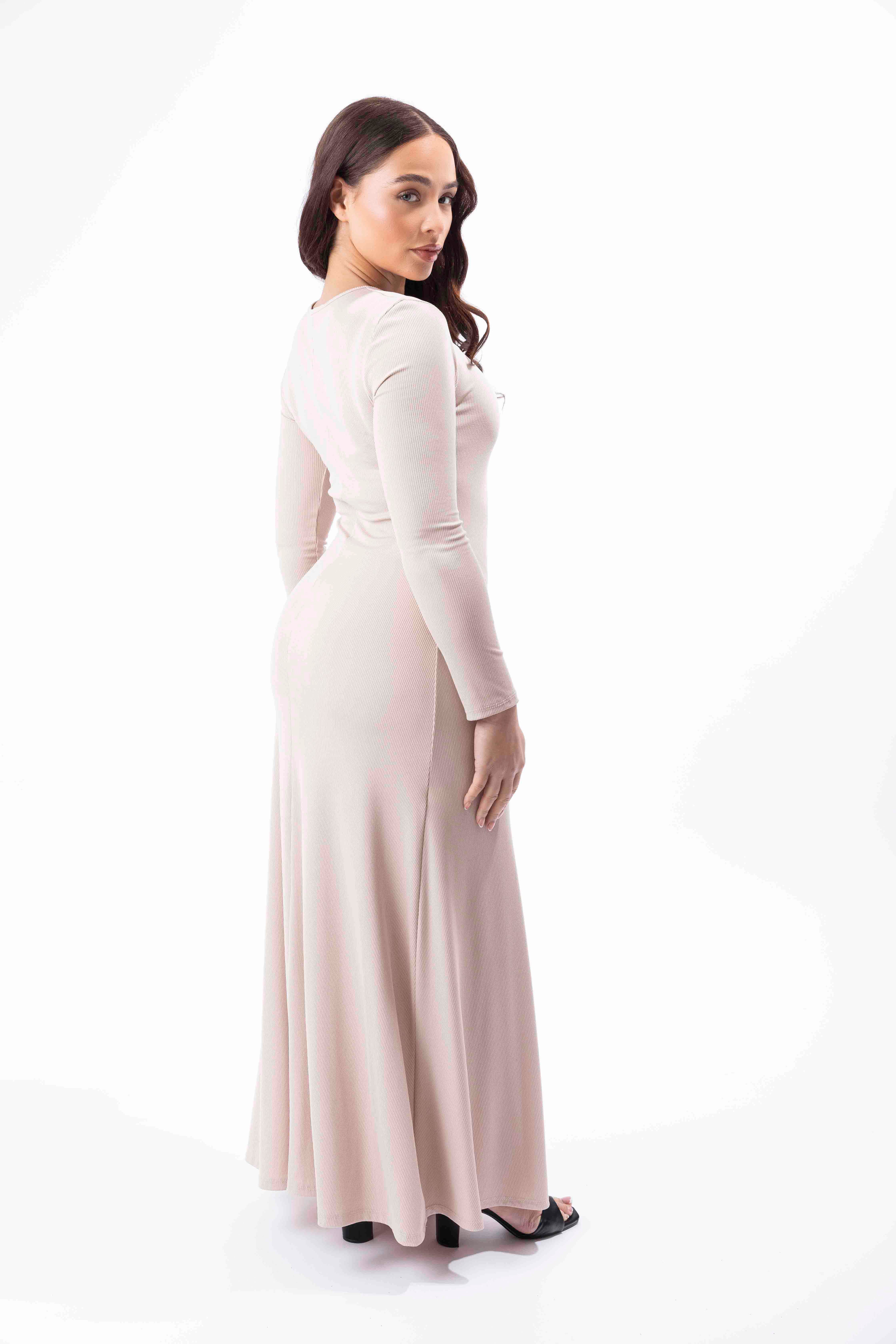 Plunge Peekaboo Neck Ribbed A-Line Maxi Dress-SinglePrice
