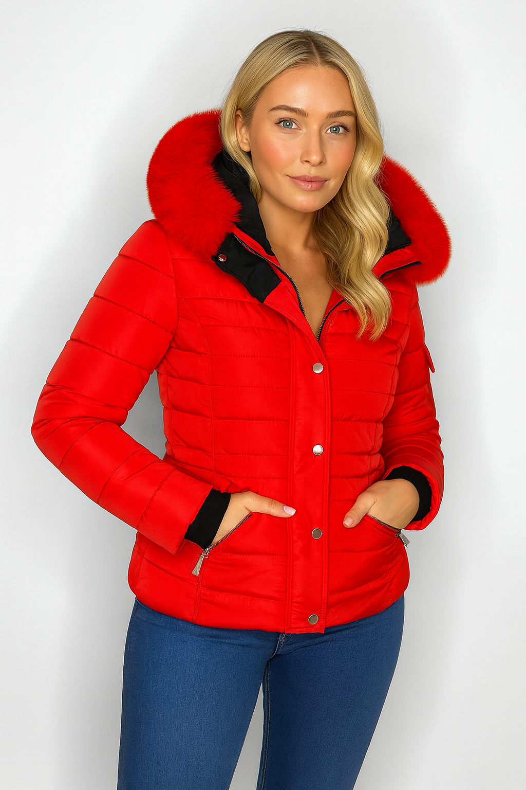 Faux Fur Trimmed Hoodie Belted And Quilted Winter Jacket