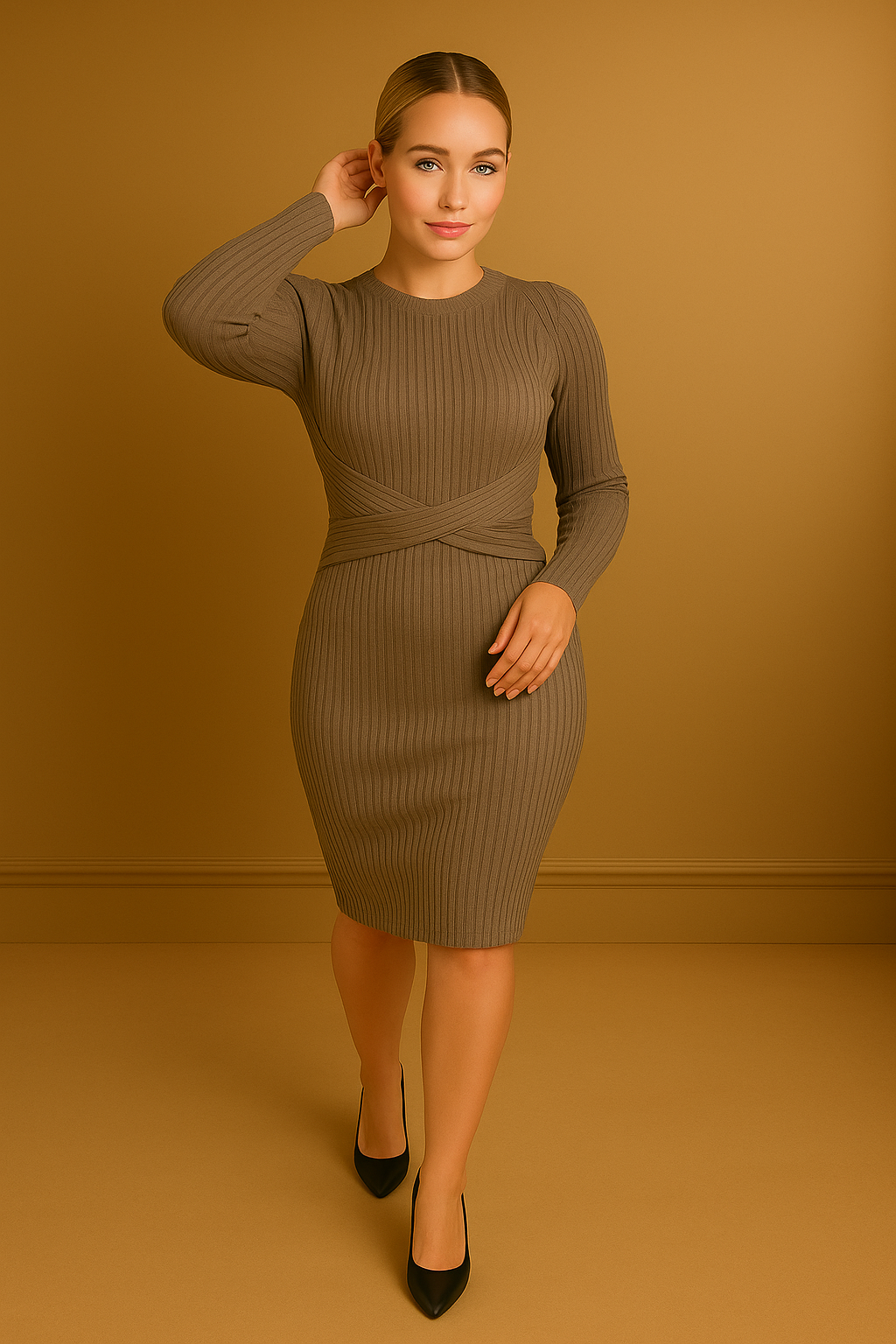 Twisted Open Back Knitted Midi Dress