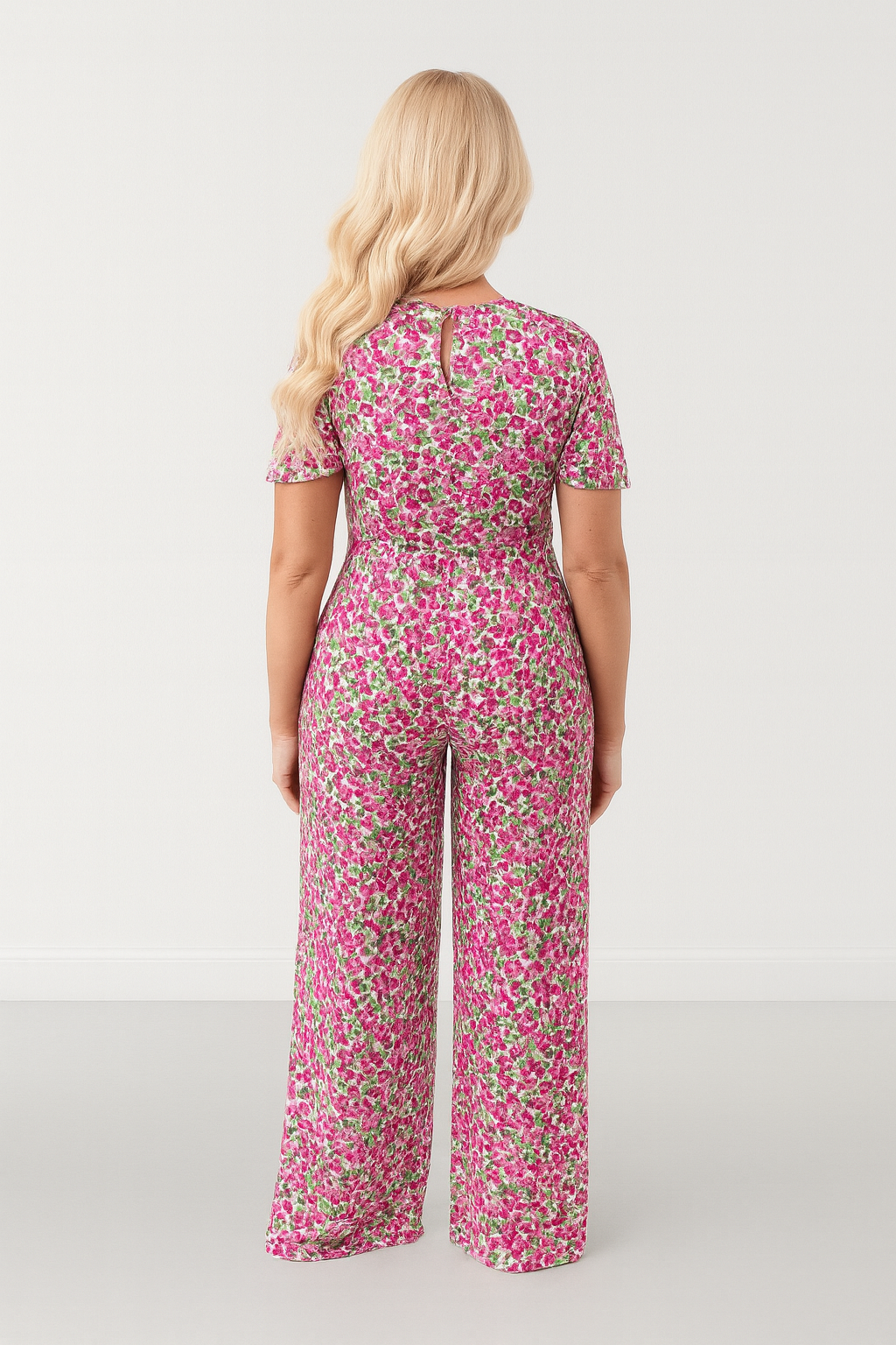 Floral Print Low Cut Neck Empire Waist Wide Extra Long Leg Jumpsuit