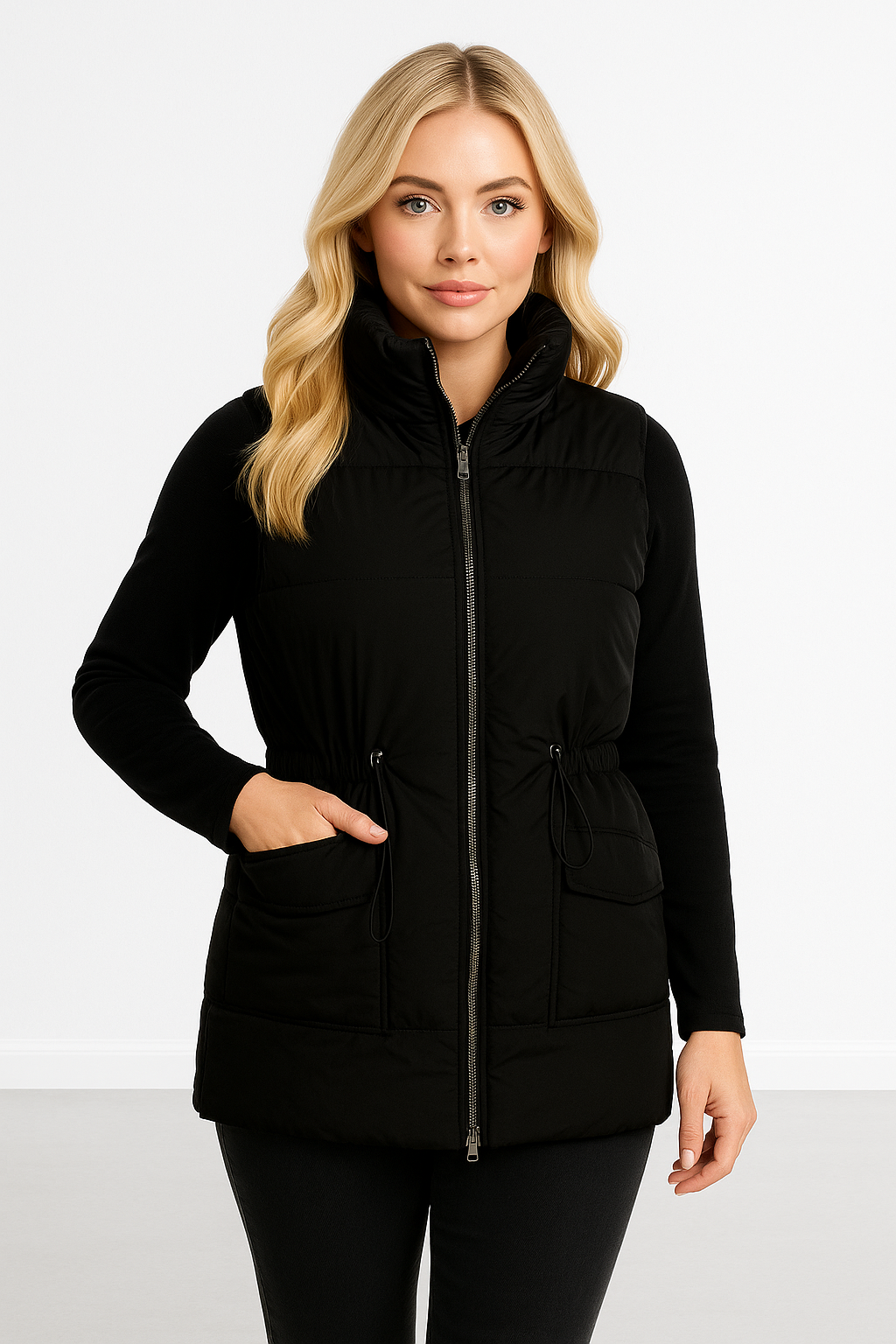 High Neck Pocketed Front Medium Puffer Gilet