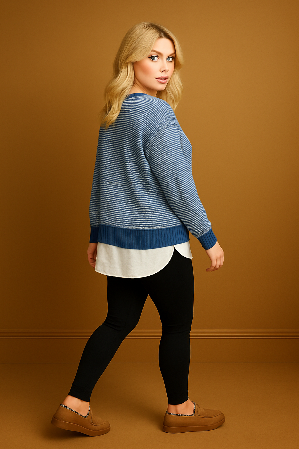 Shirt Hem Contrast Stripe Pullover