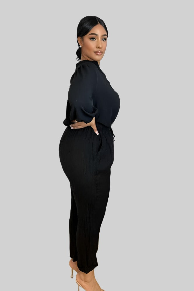 Grandad Collar Lantern Sleeves Blouse-SinglePrice