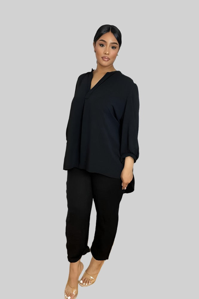 Grandad Collar Lantern Sleeves Blouse-SinglePrice