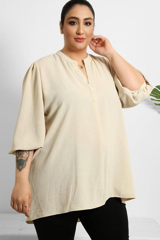 Grandad Collar Lantern Sleeves Blouse-SinglePrice