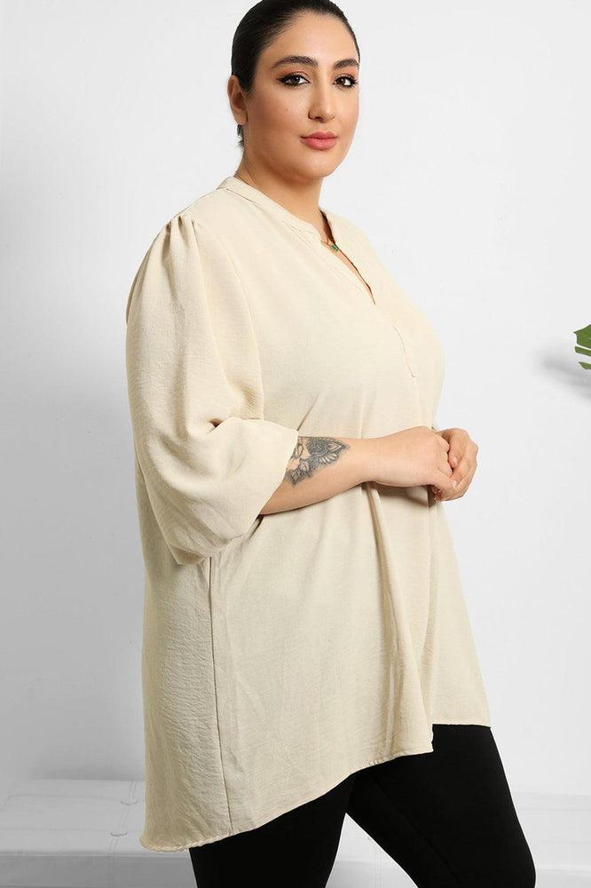 Grandad Collar Lantern Sleeves Blouse-SinglePrice