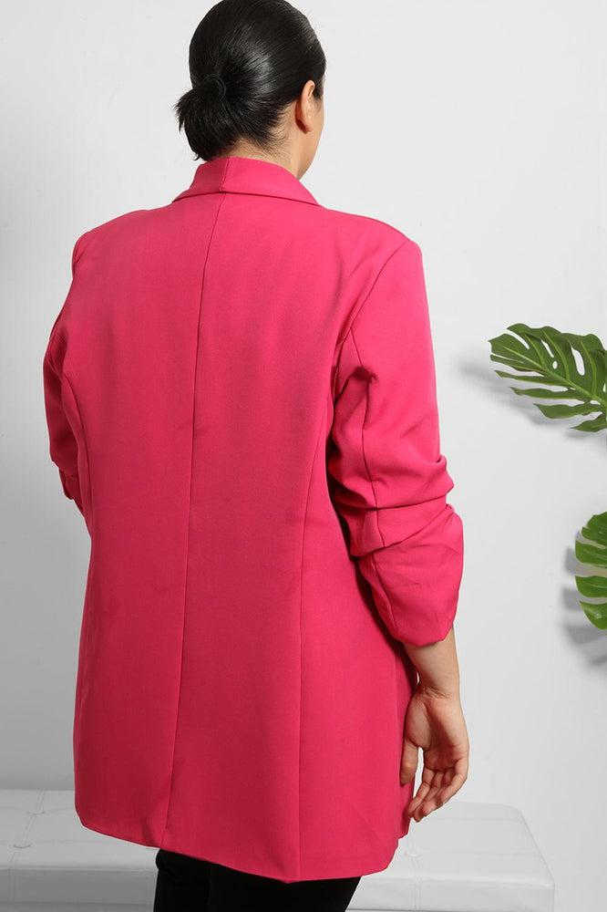 Ruched Sleeves Open Front Blazer-SinglePrice