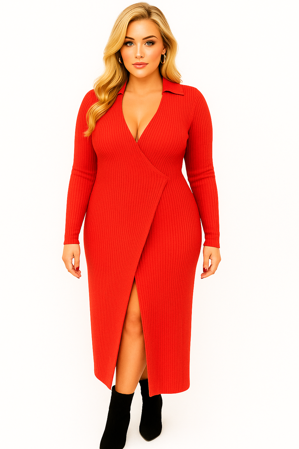 Ribbed Viscose Blend Tie Wrap Up Extra Long Knitted Dress