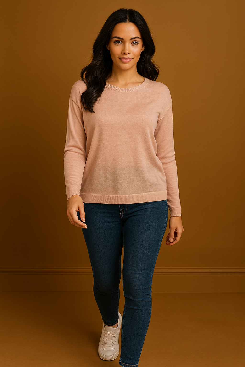 Thin Knit Ribbed Trims Classic Scoop Pullover