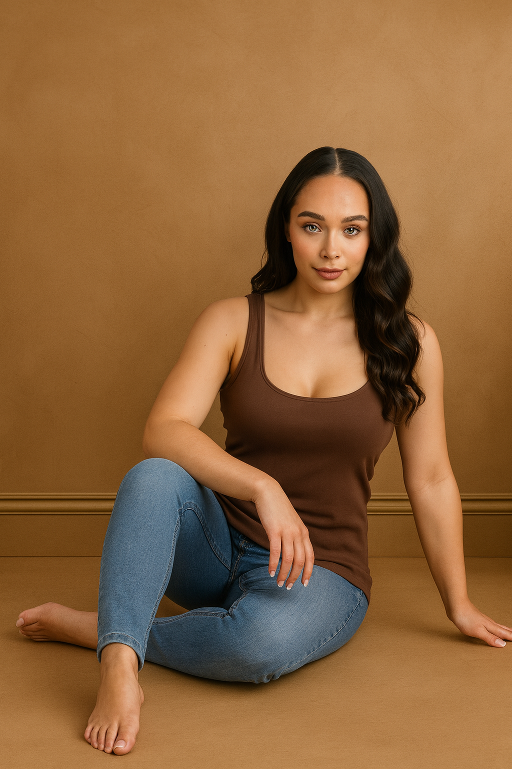 Knitted Wide Straps V-Neck Top