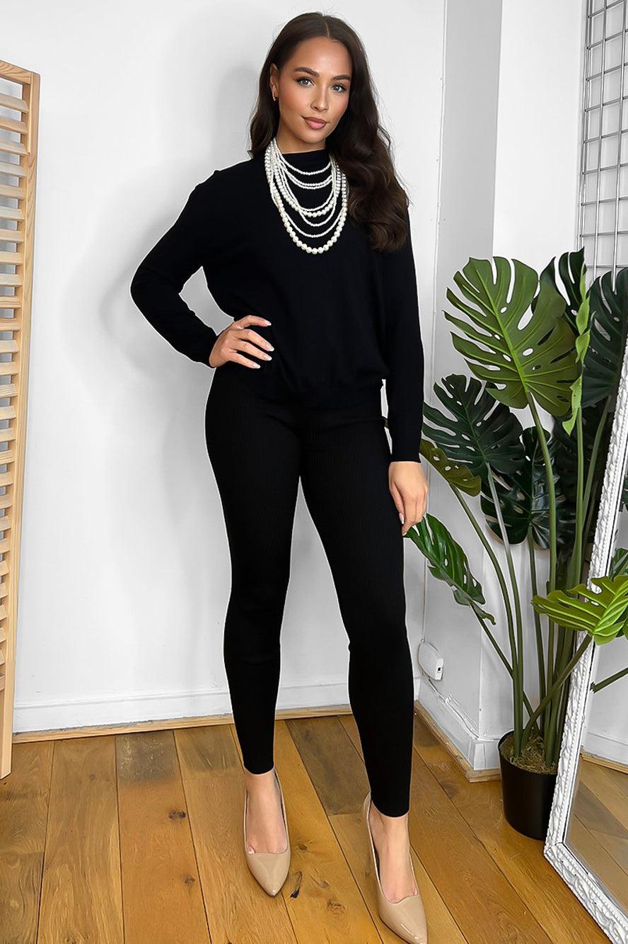 Soft Knit Lounge Set With Pearl Necklace-SinglePrice