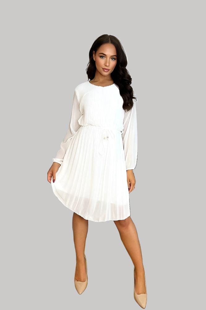 Pleated Chiffon Waist Tie Dress-SinglePrice