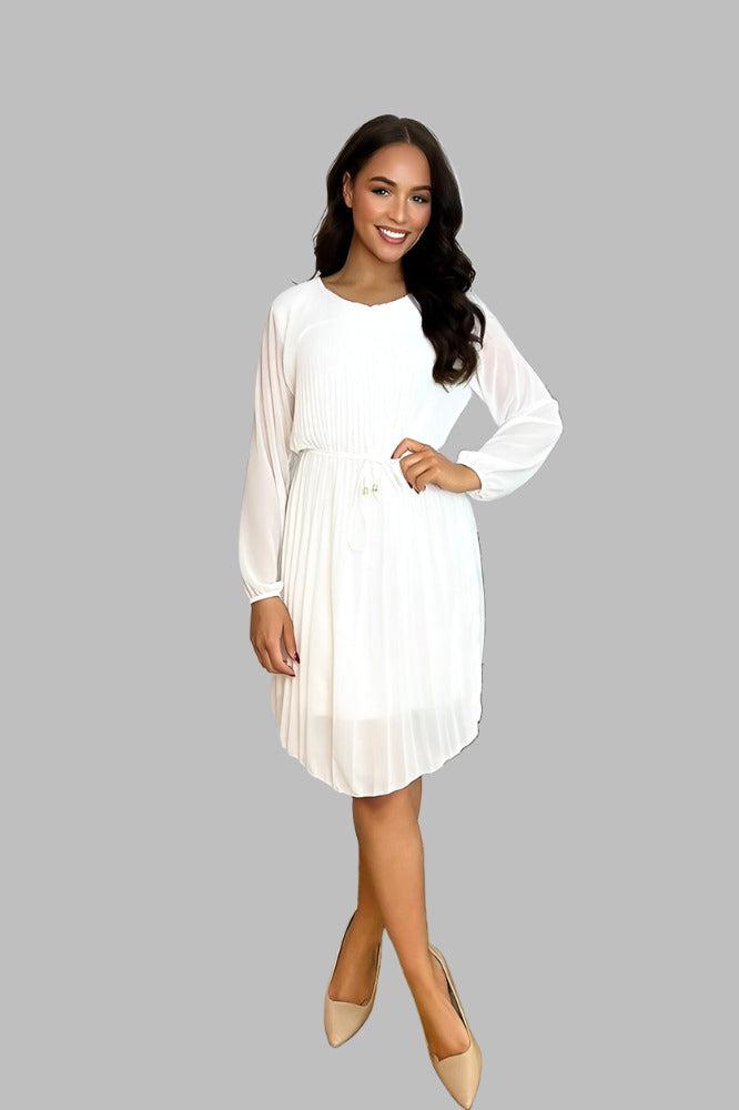 Pleated Chiffon Waist Tie Dress-SinglePrice