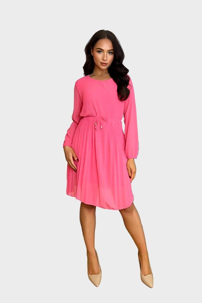 Pleated Chiffon Waist Tie Dress-SinglePrice