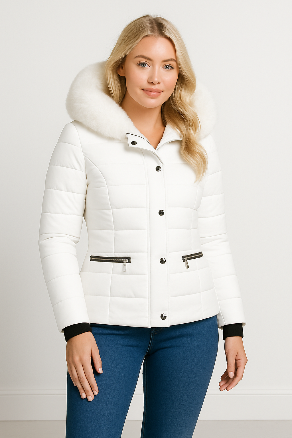 Faux Fur Trimmed Hoodie Belted And Quilted Winter Jacket