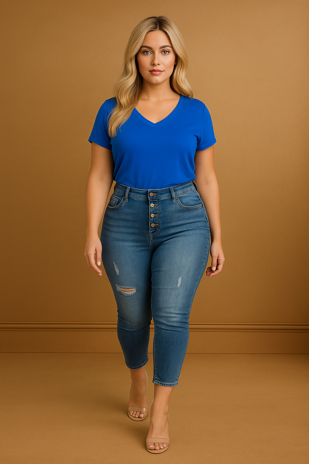 Sky Blue Denim Copper Buttons Jeans