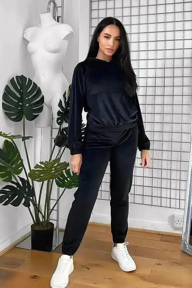 Solid Colour Velour Hooded Tracksuit-SinglePrice