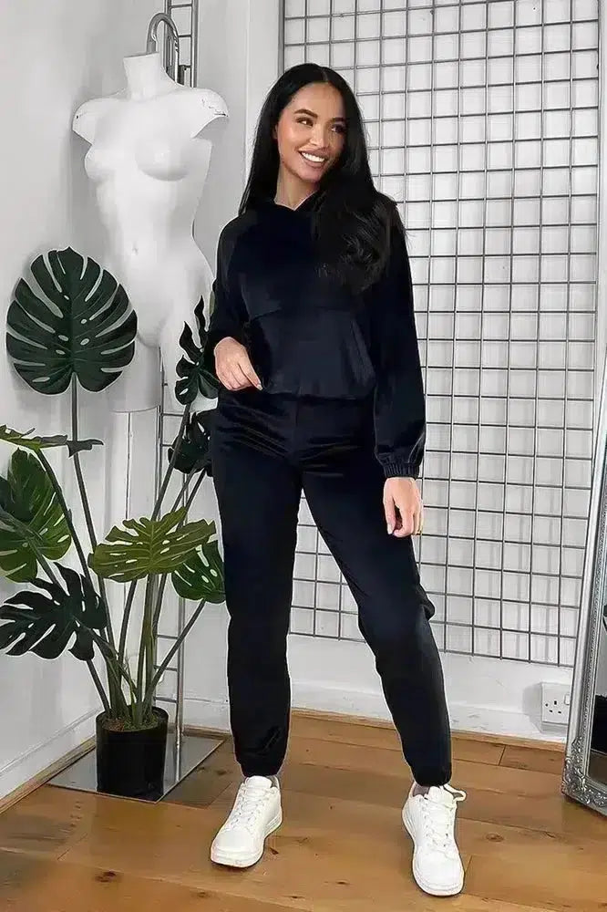Solid Colour Velour Hooded Tracksuit-SinglePrice