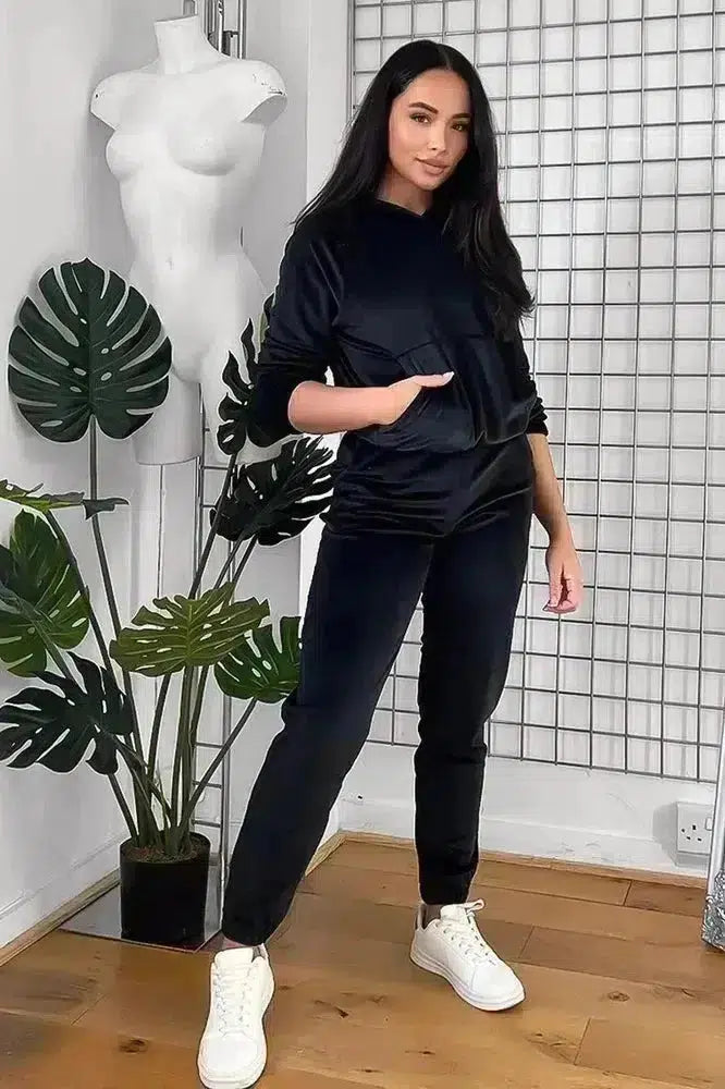 Solid Colour Velour Hooded Tracksuit-SinglePrice