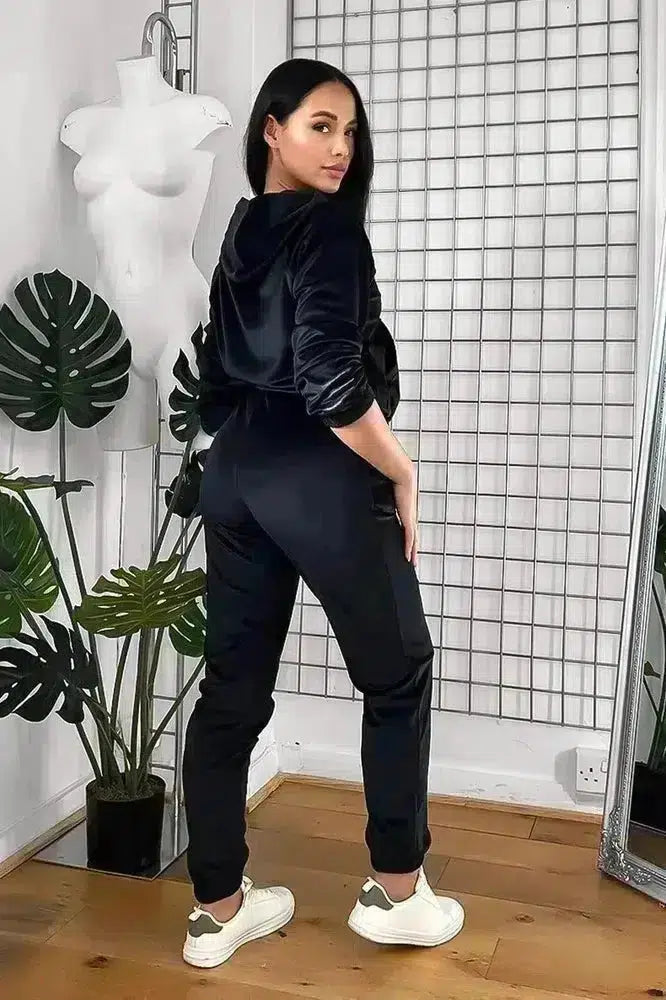 Solid Colour Velour Hooded Tracksuit-SinglePrice
