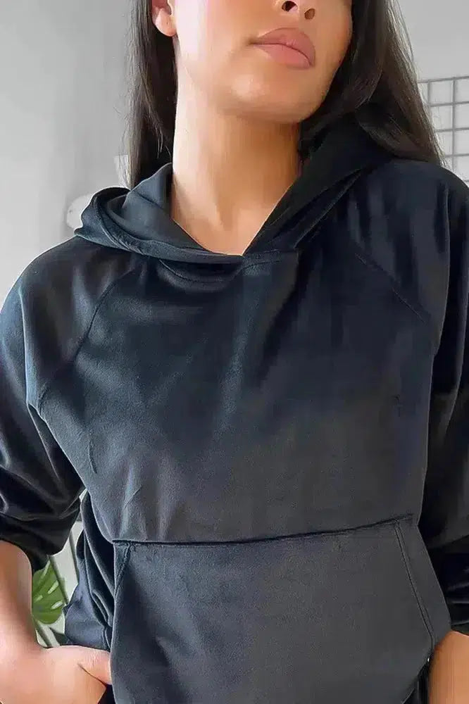 Solid Colour Velour Hooded Tracksuit-SinglePrice