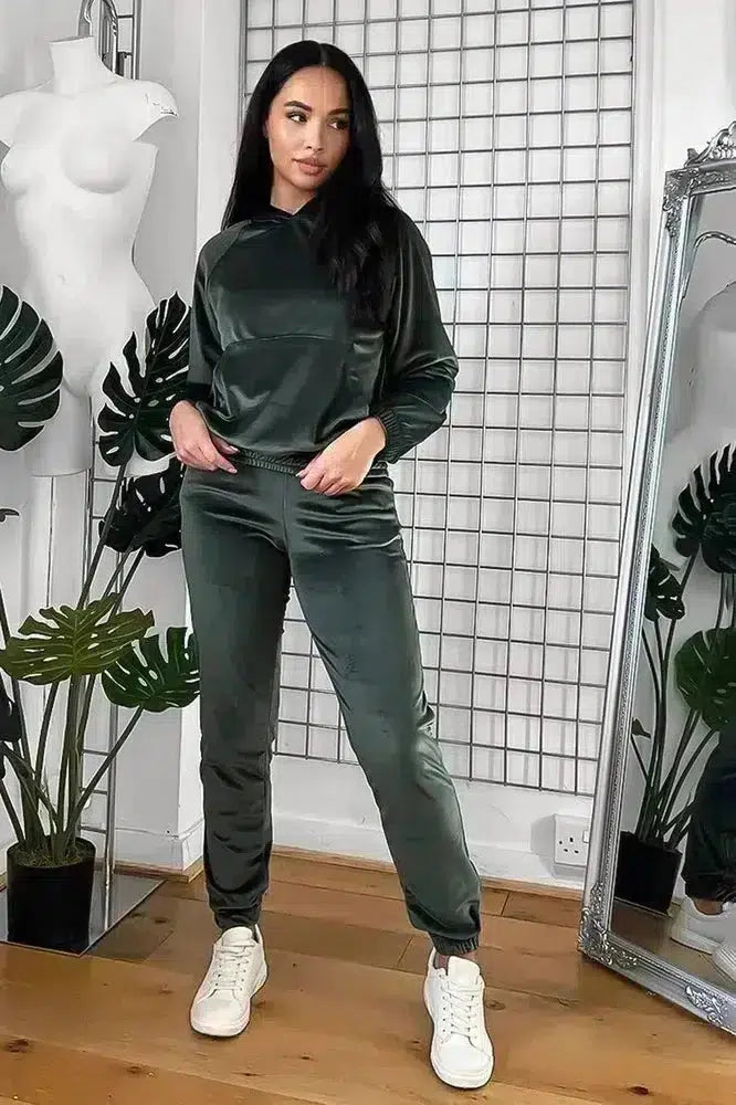 Solid Colour Velour Hooded Tracksuit-SinglePrice
